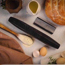 Marblous Krafts Marble 12.5 inches French Shape Rolling Pin Great Gift for Bakers - Multi-color Marble Rolling Pin and Rolling Pins for Baking, Baking Accessories or Dough Roller for chef (Black)