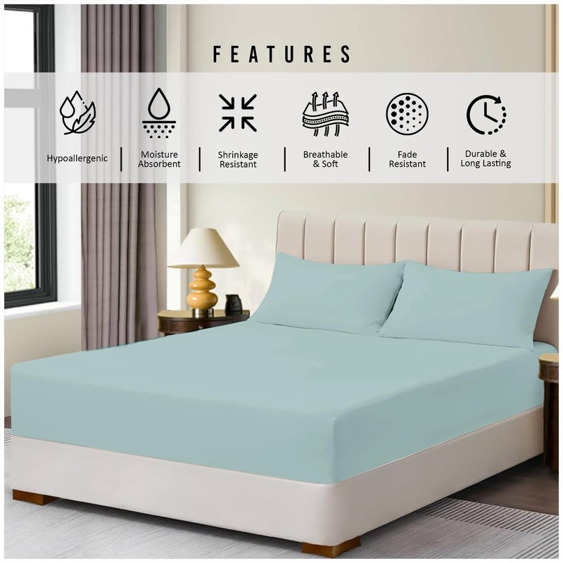 Fitted Sheet Single Bed (91 x 193cm) - Duck Egg