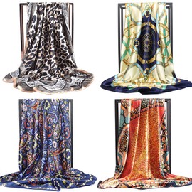 NUWEERIR Womens 100% Large Mulberry Silk Scarf Long Satin Scarf Fashion Designer Scarf Lightweight Wraps, Set 19, One Size