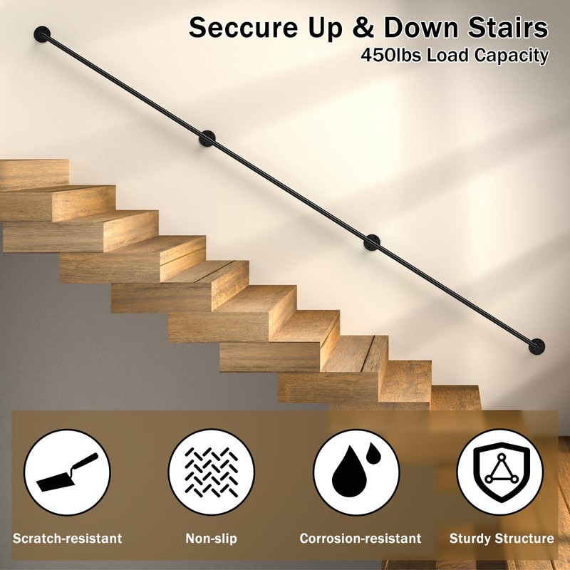 DAMEING 4FT Heavy Duty Stair Handrail, Galvanized Metal Pipe Hand