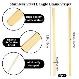 Beebeecraft 6Pcs 304 Stainless Steel Bracelet Blanks Golden Metal Adjustable Simple Base Stamping Engraving Thin Blank Cuff Bangle Strips for Jewelry Making Bracelet DIY Crafts Supplies