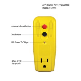 Tower Manufacturing 30439005-14 Auto-Reset 15 AMP Grounded 3-Prong GFCI Single Outlet Adapter, White