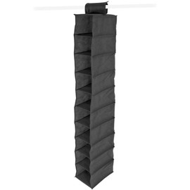 Anika 66889 Pocket Hanging Wardrobe Storage Organiser with Top Fixing Loop-125x30x15cm-Black, Fabric, Black, 10 Shelf