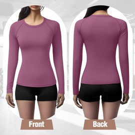 Coume 4 Pack Women's Compression Long Sleeve Shirts Crew Neck Workout Tops Quick Dry Gym Running Athletic Sports Underscrubs(Black Gray Wine Rose Brown,XL)