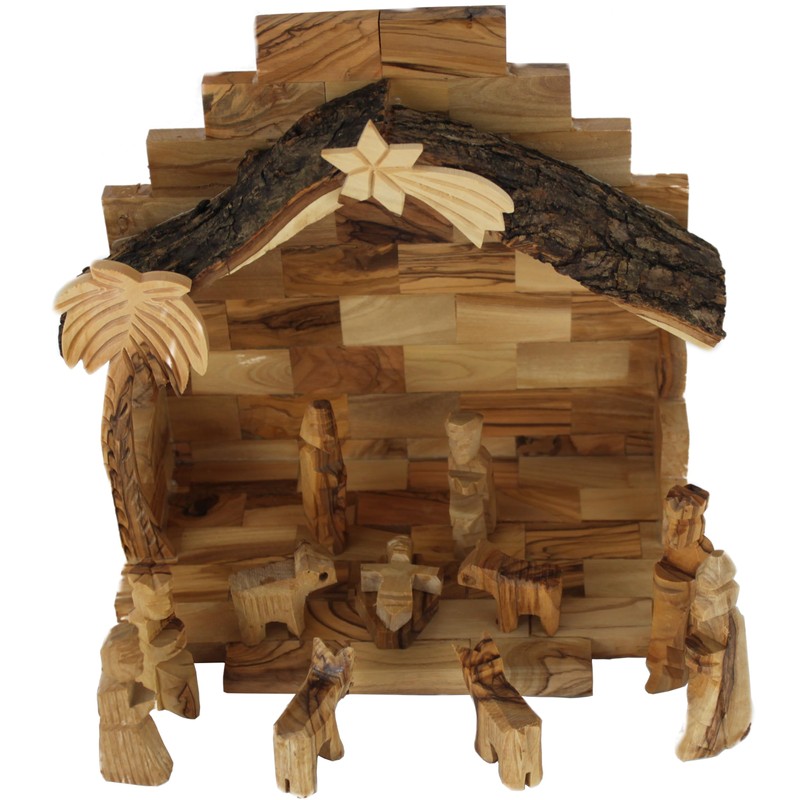 Holy Land Market Olive Wood Nativity Set with Stable -