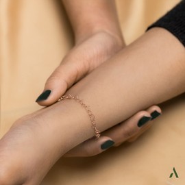 Amberta Allure Womens 9K Gold Heart Bracelet: 7.5 inch Adjustable Rose Gold