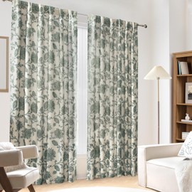 DriftAway Linen Floral Paisley Loden Green Blackout Curtains for Living Room Bedroom 102 Inch Length 2 Panels Lined Back Tab Rod Pocket Window Drapes Thermal Farmhouse Country Jacobean Curtains