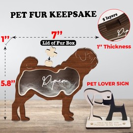 Pug Dog Hair Keepsake Box Wooden Pet Fur Gifts for Dog Cat Unique Dog Shape Standable Tabletop Decoration Pet Dog Memorial Idea Gift for Pet Lover Family Friends Storing Hair Teeth Ashes PS16-21M