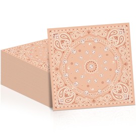 50pcs Western Bandana Napkins 3 Ply Pink Paisley Print Disposable Paper Pack Wild West Paper Luncheon Dinner Hand Napkins Farm Cowboy Cowgirl Beverage Disposable Napkins for Rodeo Birthday Party