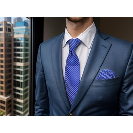 S&W SHLAX&WING Royal Blue Mens Tie and Pocket Square Set Patterned Necktie Combo for Men 160cm