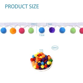 5.46m Pom Pom Ribbon 50 Pom Poms Multicolor Balls Ribbon Pom Pom Balls Ribbon for Costumes