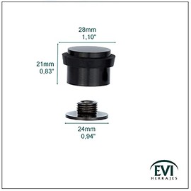 EVI Herrajes | Tope de Puerta | 24 x 20 mm | Base Roscada | Goma Negro | Acero Inoxidable | Lacado Negro | Incluye Tornillo + Taco de Sujeción | Mod. I-199/24-CBNG