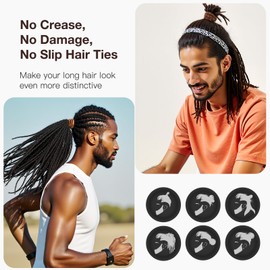 EasYoung 12pcs Braided Men's Hair Ties, No damage No Crease Breakage,Buns Curly Thick Dense Long Hair Ties for Guys