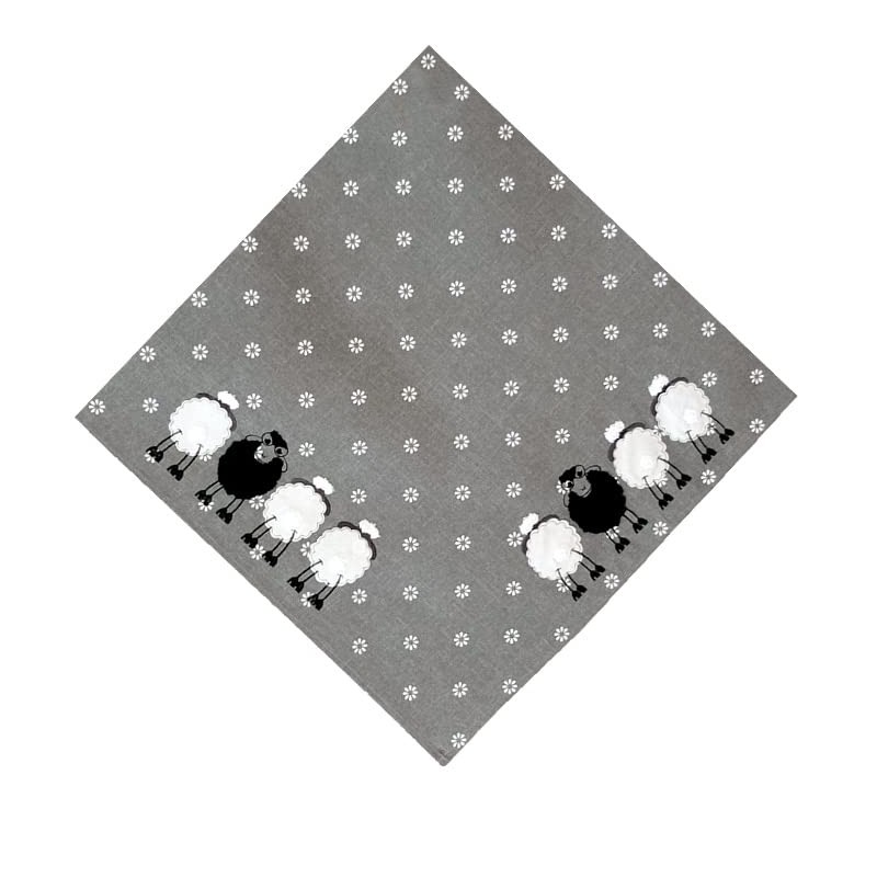 Tablecloth, table runner, cushion cover, embroidery, appliqué, sheep, grey, white