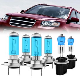 LECCIBUB Headlight Bulbs Compatible With Hyundai Santa Fe 2007-2008, H7+H7 High Low Beam+880 Fog Lights Halogen Light Bulb, Super Bright 6000K White, Pack of 4