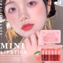 Eakroo 6 Colors Peach Lip Stain Set, Korean Lip Gloss Mini Liquid Lip Tint, Lipstick for Women, Liquid Blush, Lip Plumper, Lip Stain Long Lasting Waterproof, High Pigment, Vivid Color, Cute Stuff