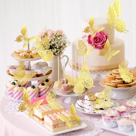 144pcs Mariposas Decorativas 3D, Adornos de Mariposa 3D para Cupcakes, Decoración de Pasteles de Mariposa Hueca para Cumpleaños, Boda, Fiesta, Decoración de Pared