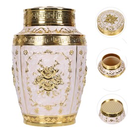 Urn for Human Ashes Adult Female - Rose Flower Cremation Urn Mom - Funeral Urn for Women Made of Zinc Alloy - Hold 200 Cubic inches of Ashes (Large Gold)