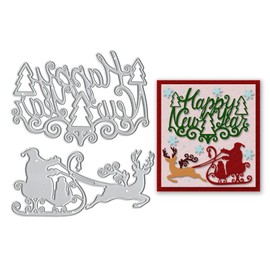 Christmas Deer with Santa Claus Sled Metal Cutting Dies, Christmas Tree Happy New Year Die Cuts for Card Making Dies Templates Embossing Mould DIY Stencils Scrapbooking Craft Album Paper Card Decor