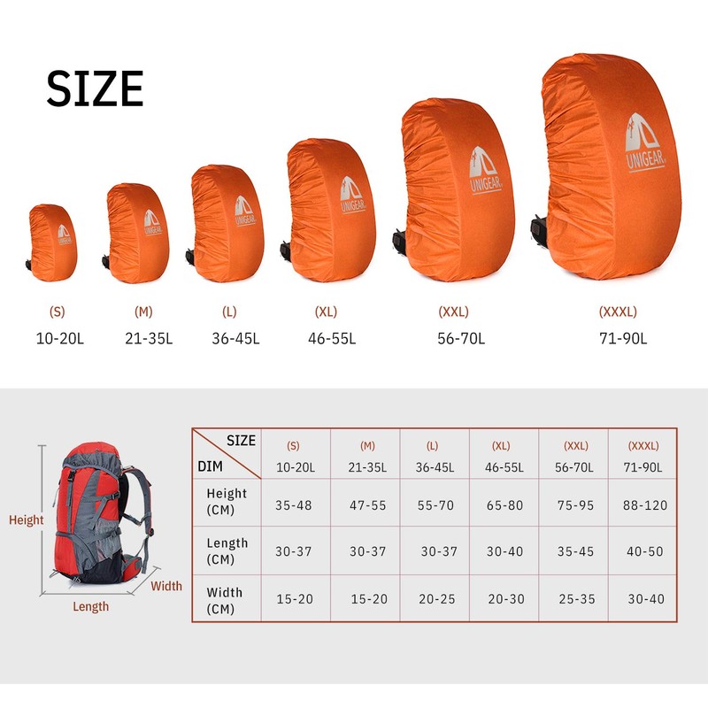 Unigear Rainproof Backpack Cover, 10-90L Waterproof Dustproof Durable Abrasion Resistant