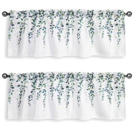 Lauusiusi 2 Pack Curtains Valances for Windows 52x18 Inch Watercolor Leaves Print Valance Premium Home Decor Light Filtering Rod Pocket Small Curtains for Living Room Kitchen Green