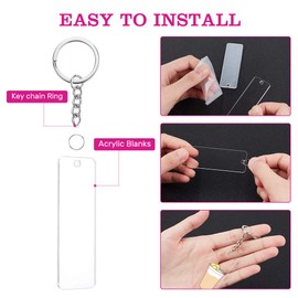 BENECREAT 15PCS Acrylic Keyring Blanks 3x1 Inch Rectangle Acrylic Clear Keychain Blanks with 20PCS Jump Rings, 1PC Storage Box for DIY Projects and Crafts