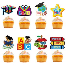 24Pcs Kindergarten Graduation Cupcake Toppers Preschool Graduated Cupcake Picks for Kindergarten Graduation Party Decorations