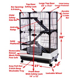 Large Pink Multi-Level in/Outdoor Small Animal Cage for Guinea Pig Ferret Chinchilla Cat Playpen Rabbit Hutch Paw Safe Solid Platform & Ramp Easy Pull Out Leakproof Litter Tray Large Access Doors