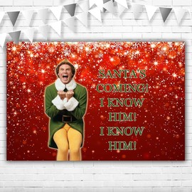 Red Christmas Backdrop for Party Picture 5x3ft Santas Coming I Know Him Banner Background for Garage Door Decor Merry Christmas Backdrops Elf Theme for Holiday Party Supplies