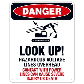 Look Up Hazardous Voltage Lines Overhead Sign, OSHA Danger Sign, (SI-3768) 24x30 Inches, 55 mil Thick HDPS (high Density polystyrene), Made in USA