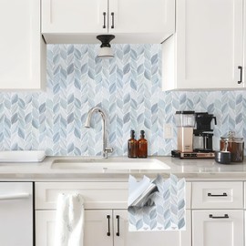 Tilingview 10 Pcs Leaf Design Peel and Stick for Kitchen Backsplash, Premium Self-Adhesive Tiles Wall Stickers (Blue Gray, Ultra Thin)