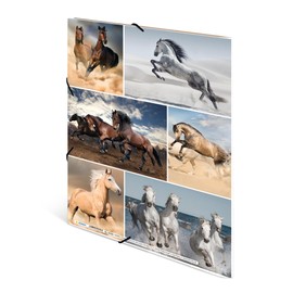 HERMA 19209 Portfolio Folders A4 Animals Horses, Pack of 3, Children's Corner Folder Made of Cardboard with Inner Print and Elastic Band, Sturdy Cardboard Folders Set for Boys and Girls