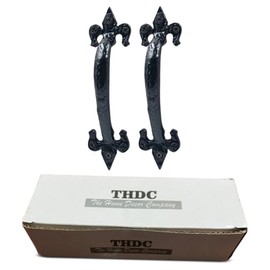 THDC 7 Inch Barn Door Handles, Pack of 2, Garage Door Handles Decorative, Hardware Rustic Leaf Spear Design Black Cast Iron Handle.