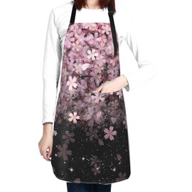 Cherry Blossom Apron with 2 Pockets Flower Aprons for Adults Bib Aprons Cooking Chef Grill Baking BBQ Apron