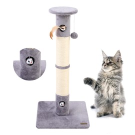 Woochpet Cat Scratching Posts 34" Tall Cat Tree Scratching Posts for Indoor with Sisal Rope and Dangling Cat Toy Cat Scratcher for Adults Cats and Kitten (Light Grey)