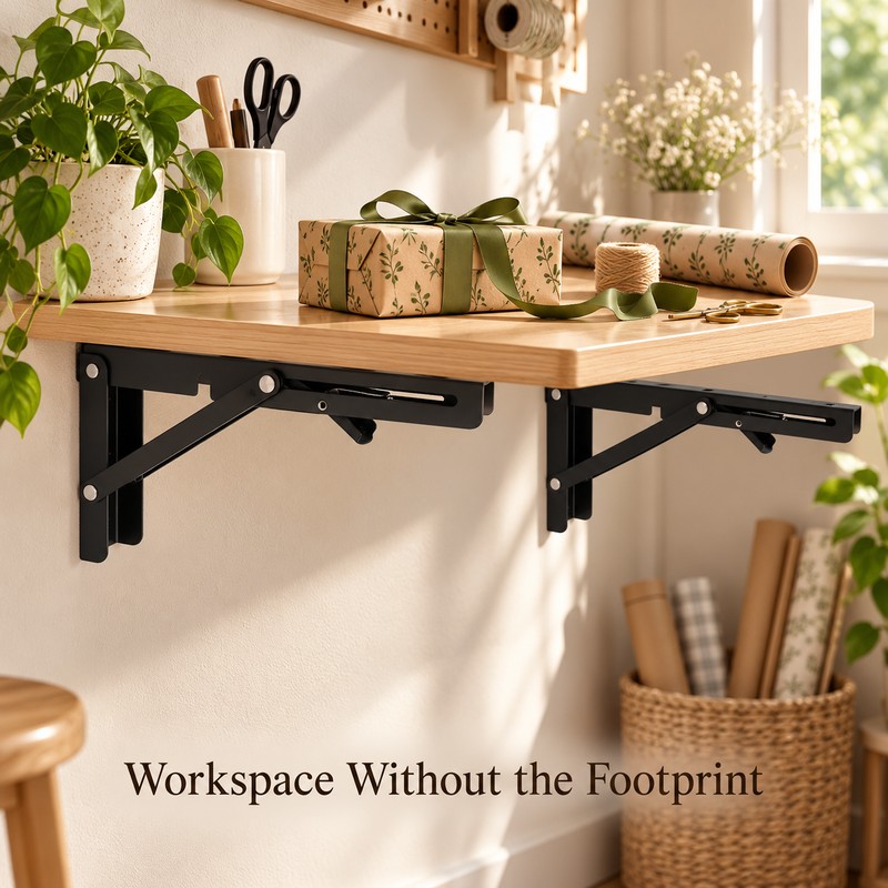 2-Pack 8 Inch Folding Shelf Brackets, Metal Wall Mounted Locking