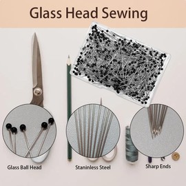 500 PCS Sewing Pins, Ball Glass Head Pins, 1.5 inch Straight Pins, Ball Head Quilting Pins, Straight Pin for Fabric, Quilting Pins for Fabric, Quilting Pins for Dressmaker (Black)