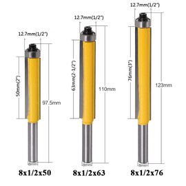 Bestgle 3Pcs 8mm Shank Extra Long Straight Router Bit Set Panel Top End Bearing Flush Trim Bit Woodworking Template Cutter Tool