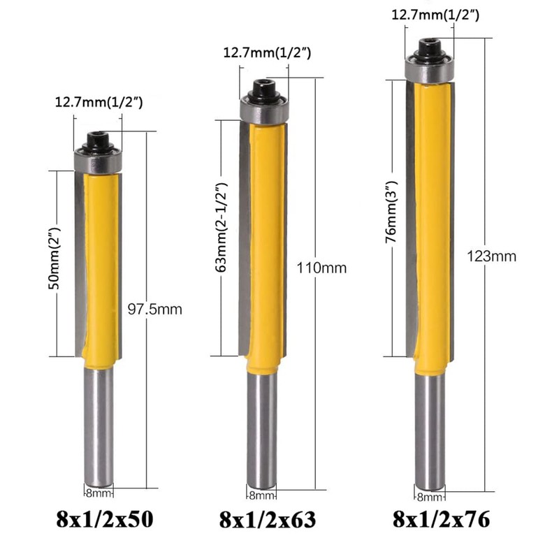 Bestgle 3Pcs 8mm Shank Extra Long Straight Router Bit Set