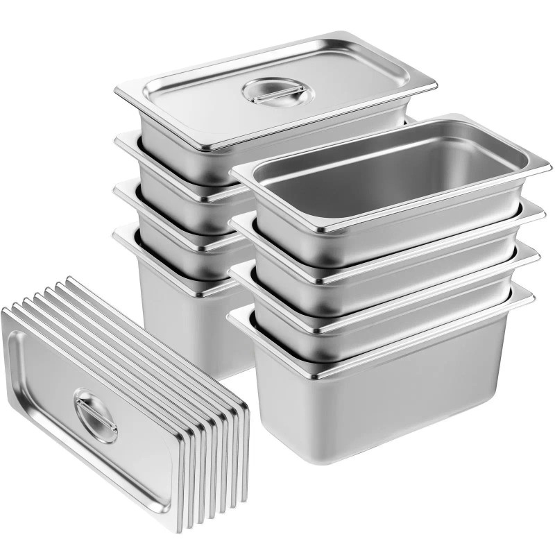 8 Pack 1/3 Size Hotel Steam Table Pan Anti-Jam Lid
