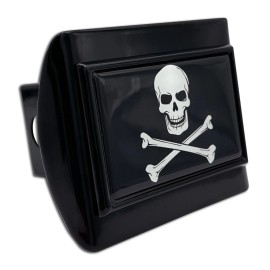 Elektroplate Pirate Skull & Cross Bones Jolly Roger Flag Metal Hitch Cover Various Designs - Pirate Flag on Black
