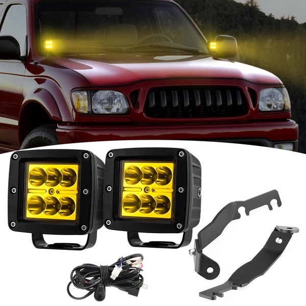 Wsays 2PCS LED Amber Light Pods & Ditch Hood Hinge