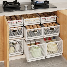 HEVOY Pull Out Cabinet Organizer, Slide Out Drawers Fixed with Adhesive Nano Film, Pantry Shelves Sliding Drawer Storage Organization for Kitchen (Double Layer 15.7 * 9.4 * 10inch/40 * 24 * 25.5cm)