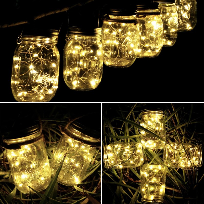 Solar Mason Jar Lights 10 Pack 20 LED Waterproof Outdoor