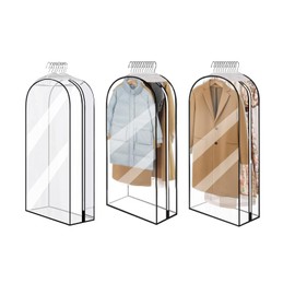 Firesandrox 10” Gusseted Clear Garment Bags, 40” Hanging Suit Bags for Closet Storage - Protect Clothes, Suits, Coats, Dresses - 3 Pack (43 inch)