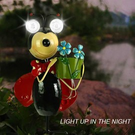 Esenthy Solar Lady Bugs Lights Swaying Metal Garden Decor Waterproof Solar Lights Decorative Outdoor Stake Lights for Outside Patio Balcony Pathway Lawn Yard Gift