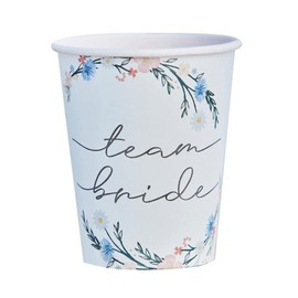 Ginger Ray Hen Party Floral Printed 'Team Bride' Paper Party Cups 8 Pack