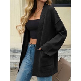 Cicy Bell Womens Oversized Cardigans Long Sleeve Open Front Shawl Sweaters Knit Fall Outerwear with Pockets Black
