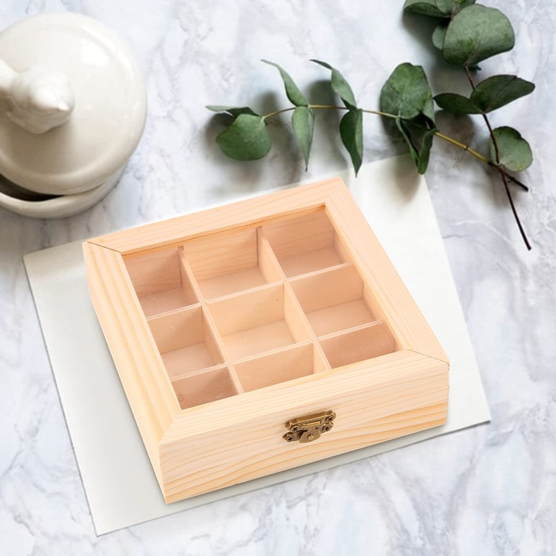 Juwacoo Tea Box with 9 Compartments, Tea Bag Organiser, Tea