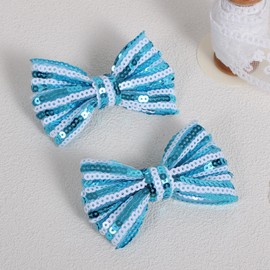 4in Glitter Sky Blue Sequins Hair Bow Clips Sparkling Bow-Knot Alligator Hairpins Barrettes for Toddler Teen Girls Kids Summer Dress Decor Accessory Birthday Gift Set of 2